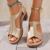 Chunky Heeled Gold Gladiator Sandals Women 2026 Summer Thick High Heels T-Strap Ladies Shoes Plus Size 36-43 Sandalias De Mujer