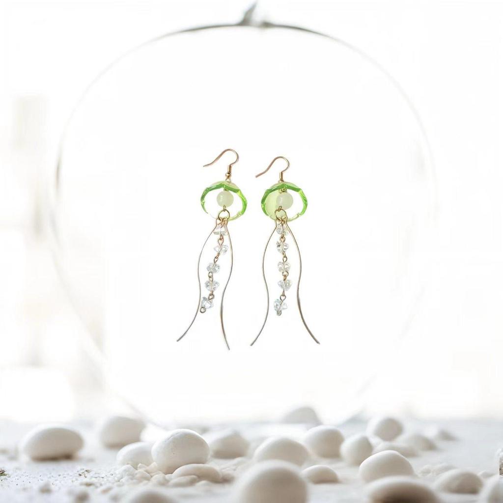 Ocean Series Dreamy Jellyfish Slimming Crystal Tassel Earrings for Girls