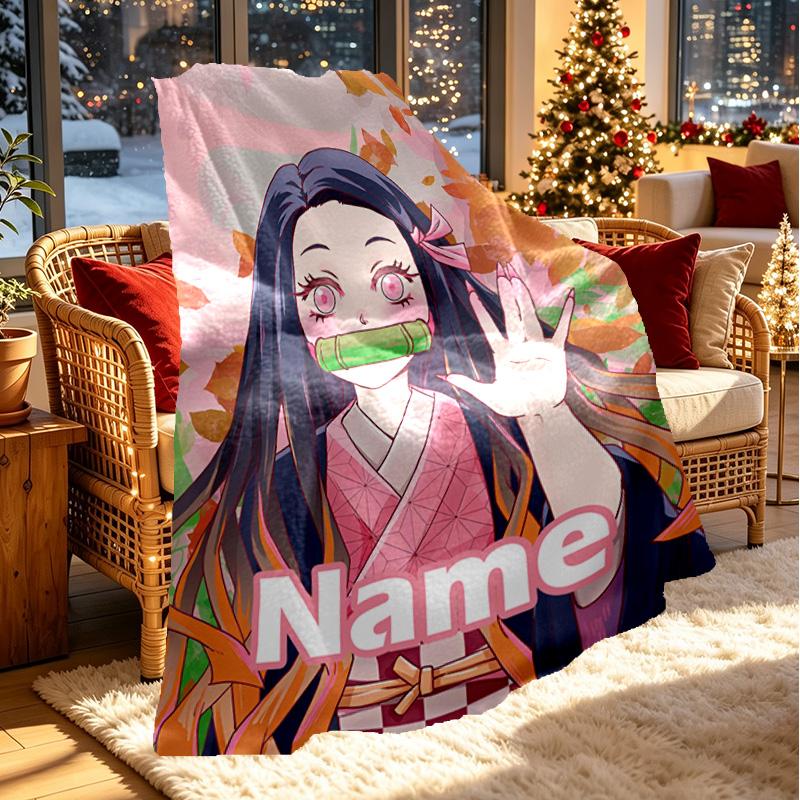 Custom Name Personalized Demon Slayer Print Blanket, Home Decor, Bedroom, Sofa, Camping, Couch, Gifts for Birthday Christmas