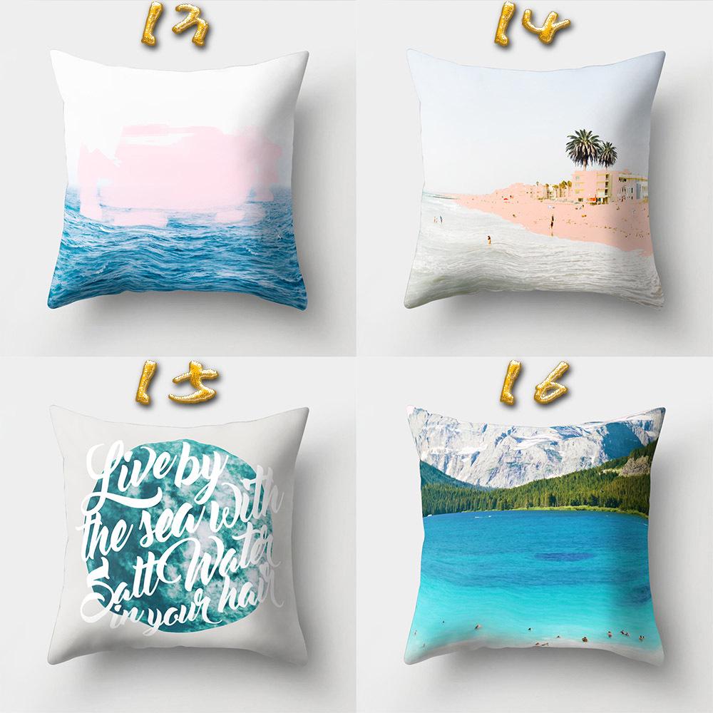 Sea Waves Beach Pillowcase Office Cushion Creative Home Car Lumbar Cushion Cover Sea View Pillow Cover Pillow Case 45X45Cm Seat