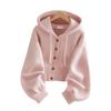 Women's Pink Knitted Hooded Cardigan - Soft & Loose, Korean Style Sweater for Spring & Autumn