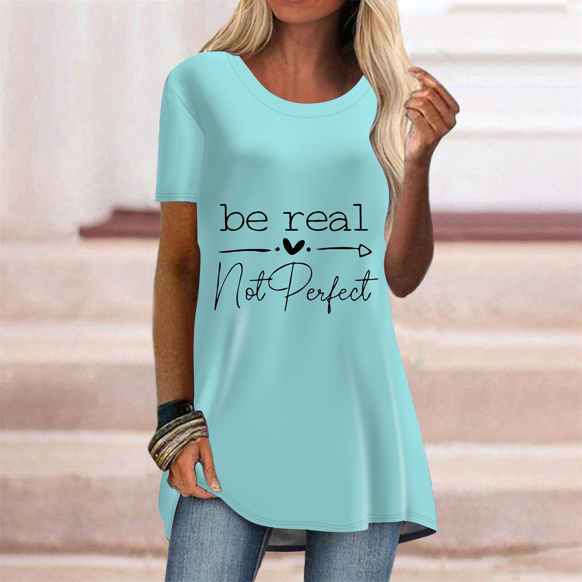 

Женская летняя серая футболка с надписью размера плюс, удобная футболка с короткими рукавами и круглым воротником, повседневные мешковатые футболки средней длины 8XL циан