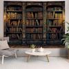 Retro Bookshelf Wall Tapestry, Vintage Books Study Library Tapestries for College Dorm Bedroom Magic Caslte Backdrop 36×48 inch