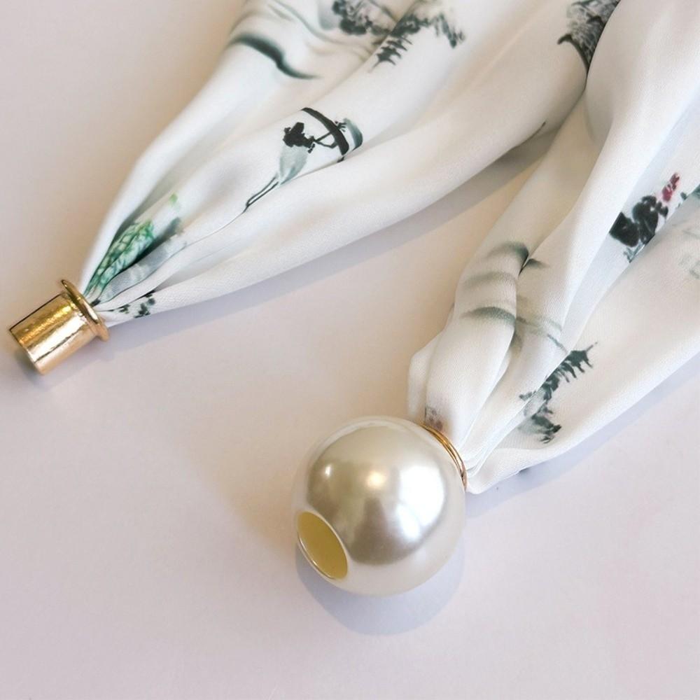 Magnetic Buckle Pearl Magnetic Clasp Scarf Thin Women's Shirt Necklace Elegant Silk Scarf  Women
