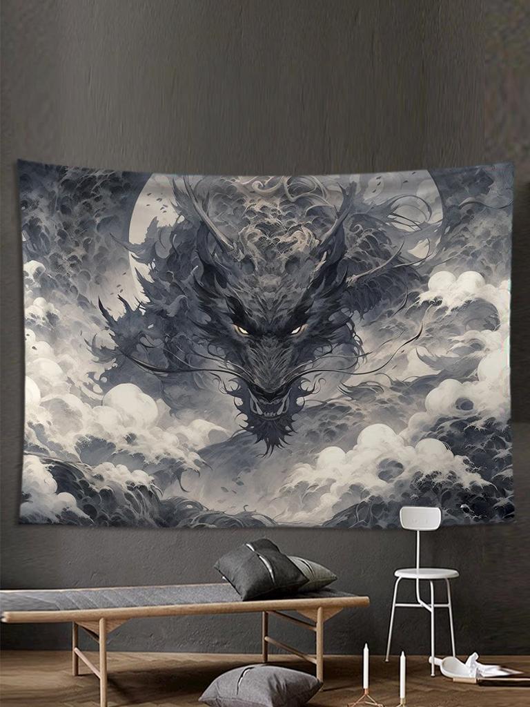 Black And White Ink Dragon Tapestry Wall Hanging Art for Bedroom Room Niche Background Bedside Canvas