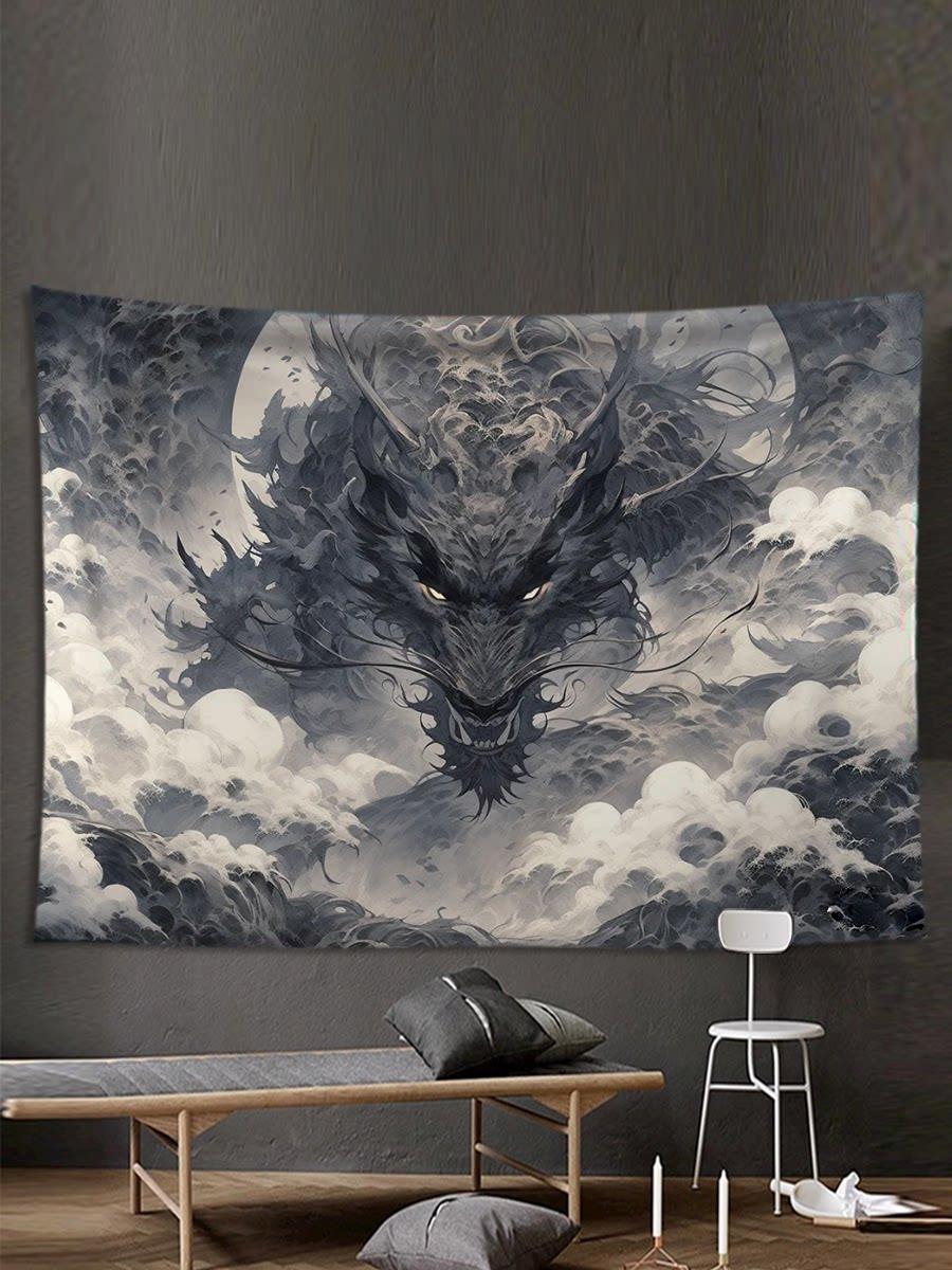 

Black And White Ink Dragon Tapestry Wall Hanging Art for Bedroom Room Niche Background Bedside Canvas 74x94cm(29x37in)
