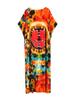 EDOLYNSA 2024 Bohemian Bunte V-ausschnitt Lose Kaftan Kleid Für Frauen Sommer Casual Plus Größe Batwing Ärmel Urlaub Langes Kleid Q1464