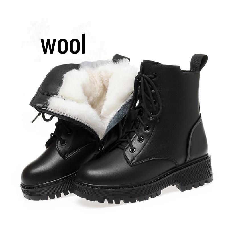 

Женские ботинки Martin из натуральной кожи - Осень/Зима 2024, Низкий каблук, Утолщенный бархат, Плоская подошва, Подкладка из хлопка 40