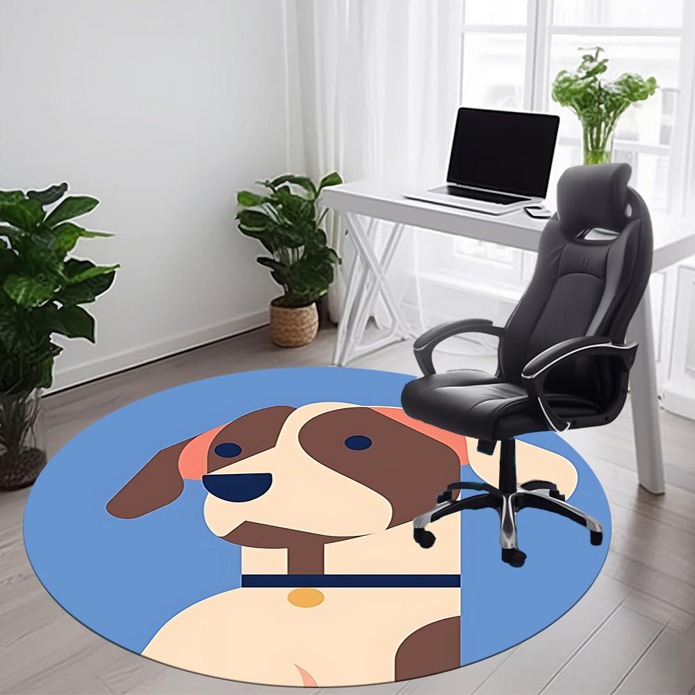 1pc Puppy Pet Office Round Area Rug, Under Office Chairs Bedroom Living Room Home Decor, Room Deco