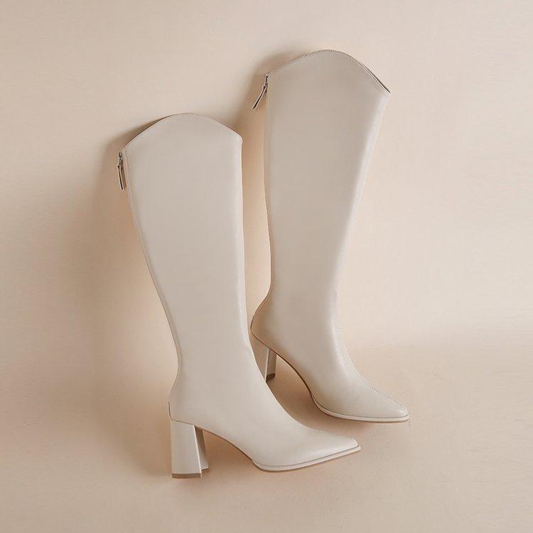 

Pointed boots for women 2025 winter and autumn new European and American style velvet high heel rear zipper high tube large size knight boots fo 34