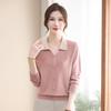 Hengyuanxiang Women's Rhinestone Polo Collar Knitted Long-Sleeve Pullover