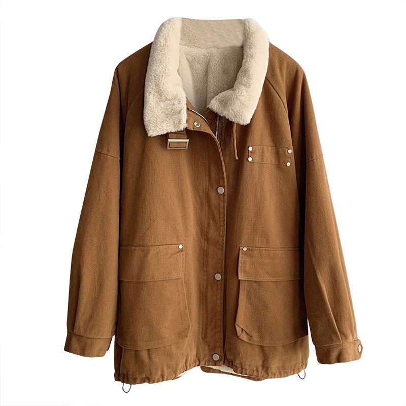 Frauen Herbst Winter Stehkragen Langarm Denim Pelzigen Kausalen Chic Jacke Lose Zipper Jacke
