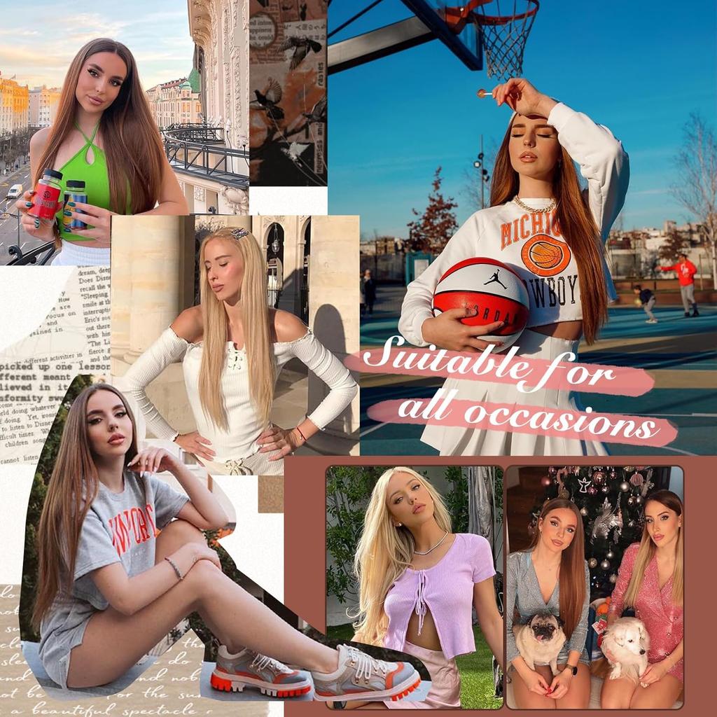 6PC Clip in Hair Extensions 24" Straight Long Extensions for Women Synthetic Hairpiece Highlight