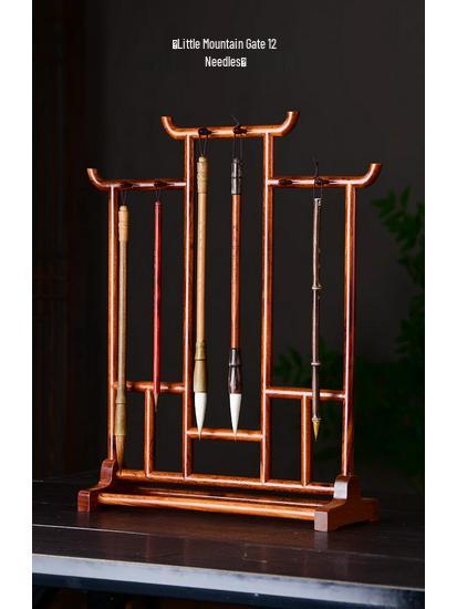 Rosewood Calligraphy Brush and Pen Holder - Solid Wood Rack for Study Treasures