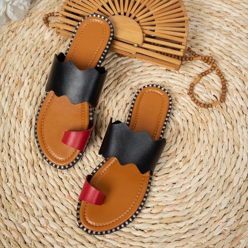 Fashion Plus Size 2025 Summer New Open Toe Women's Slippers Mixed Colors Flat with Bordered Thong Sandals Outdoor Daily Beach Slippers