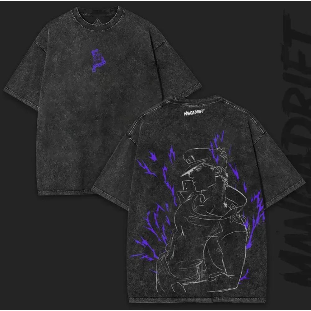 

JoJo s Bizarre Adventure Joutarou Kuujou Anime Print Tshirt Men Women Clothing Cotton T-shirts Retro Washed Tee Harajuku T Shirt XXL