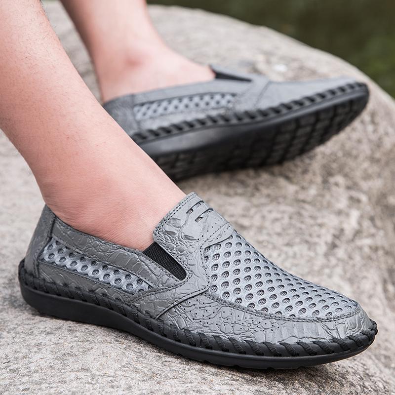 

Мужские белые мокасины Slip-On серые на плоской подошве для вождения черные походные туфли ортопедические туфли ручной работы большого размера EU: 38 серый