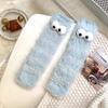 Cute Women Thicken Floor Sock Cartoon Funny Eyes Plush Socks Winter Home Sleep Thermal Slipper Color Striped Mid-tube Socks