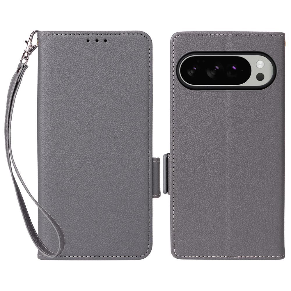 For Google Pixel 10 Pro XL Case with Wrist Strap Litchi Texture PU Leather Wallet Phone Cover