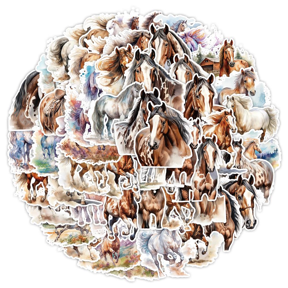 50 Unique Waterproof Watercolor Horse Stickers: Perfect for Phones, Cups, and Kids' Planners