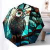 Stained Owl Design Automatic Opening Folding Umbrella with 8-Bone Iron Frame, Suitable for Fans, Travel, Daily Use, Ideal Gift for Outdoor E