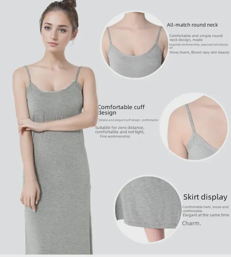 Women's Modal Suspender Skirt: Slim Fit, Sleeveless, Mid-Length, Anti-See-Through Lining.