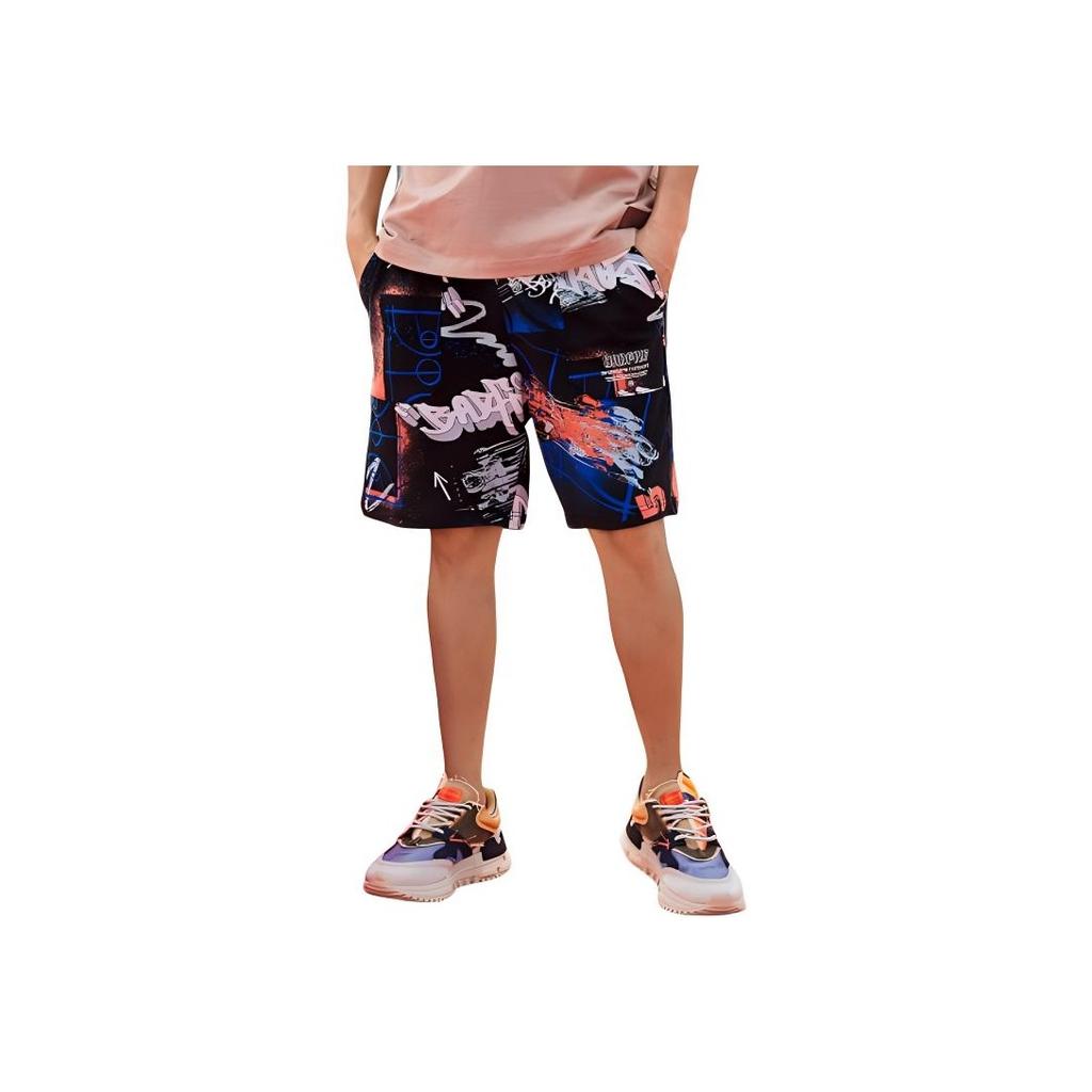 Li Ning Badfive Sports Basketball Series Theme All Over Print Loose Knit Shorts Men Shorts Colorful-Camouflage AKSR155-3