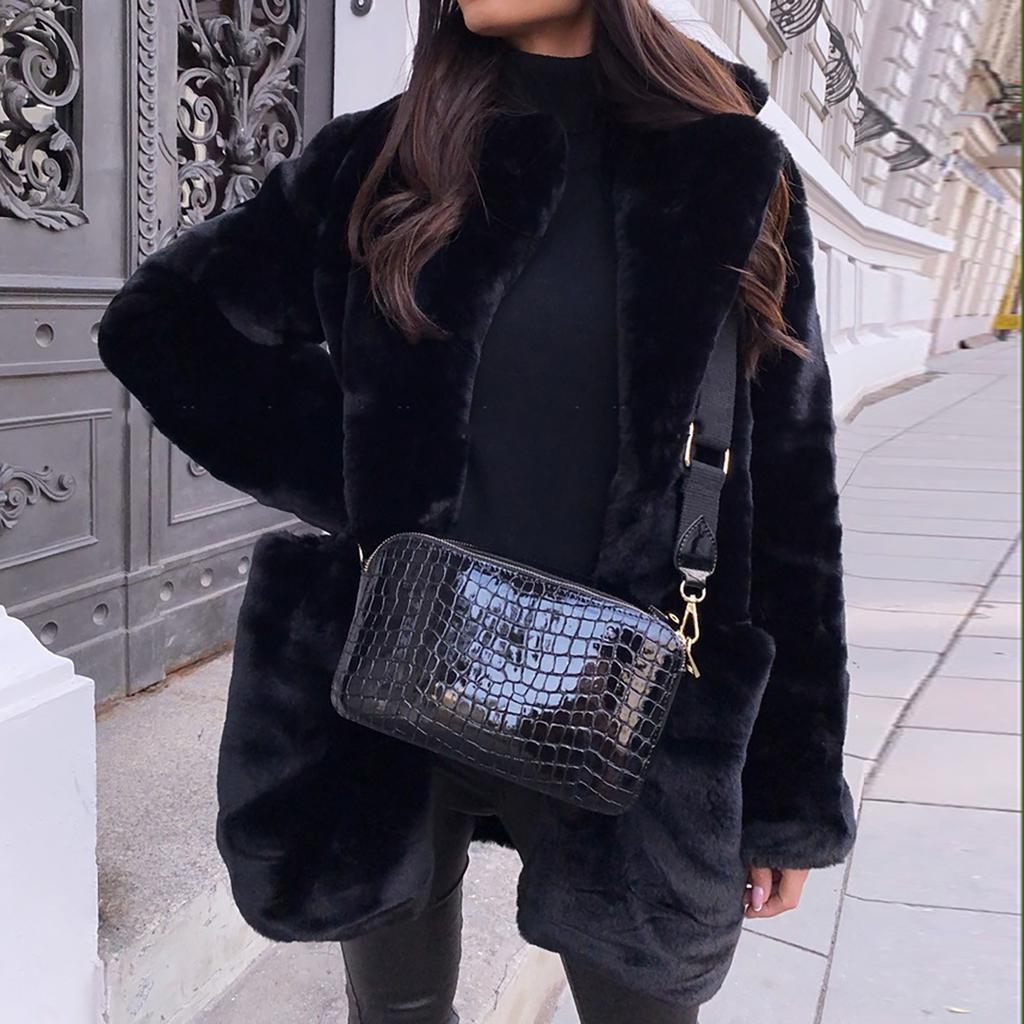 Women's  And Winter Long-Sleeved Lapel Coat Solid Color Warm Coat