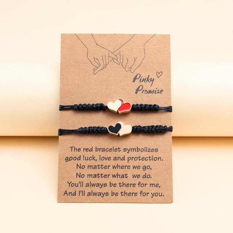 Personalized ID Couple Bracelets Handmade Braided Rope Wrist Bangle for Men Women Friendship,Adjustable Heart Bracelets