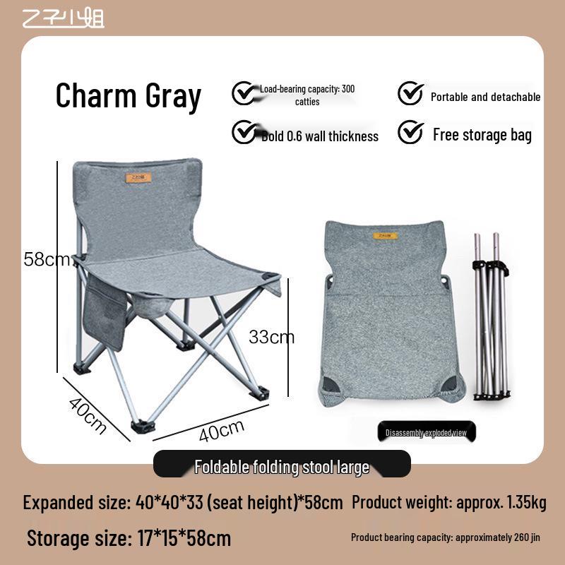 Stainless Steel Folding Outdoor Chair with Backrest for Picnic, Fishing, Sketching, and Camping