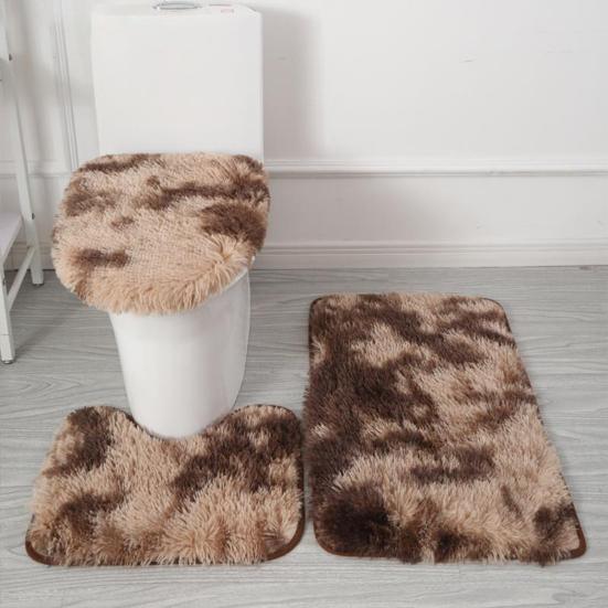 Yousheng 3Pcs/Set Bathroom Rug Absorbent Non Slip Floor Mat U-Shaped Plush Mat Toilet Lid Cover Mat with Rubber Backing for Bathroom Shower Toilet