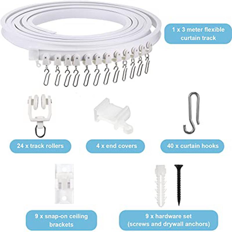 5m Bendable U/L-Shaped Plastic Steel Track Set with Silent Slide and Hook Accessories