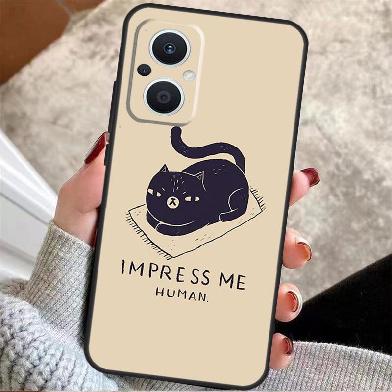 BLACK CUTE KITTY Case For OPPO Reno 8 7 Lite Reno 3 4 5 6 Lite 8T 4Z 5Z Find X5 X2 X3 Lite Neo X6 Pro Cover