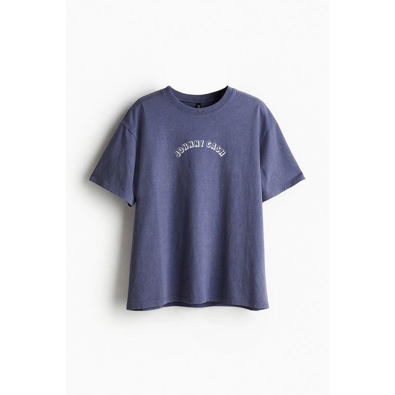 

[Johnny Cash Band] HM Women s T-shirt Fall Loose American Printed Short-Sleeved Top 1206628 Blue/Johnny Cash 170/116A(XL)
