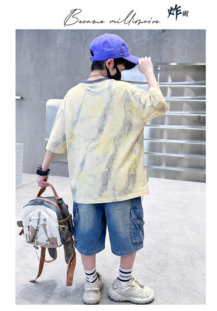 Children's Set for Boys 2026 New Trendy and Stylish Summer Clothes Korean Edition Cool and Stylish Short Sleeve Two Piece Set