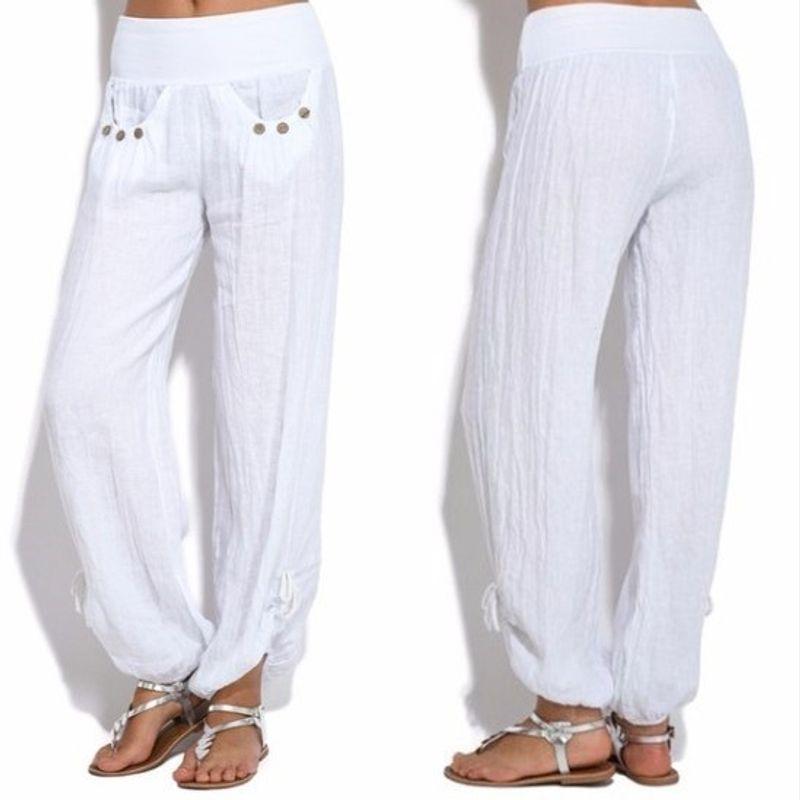 

Versatile Elegant New Arrival Loose Button Decorations Casual Wide-Leg Trousers Women s Large Quantity White 4XL