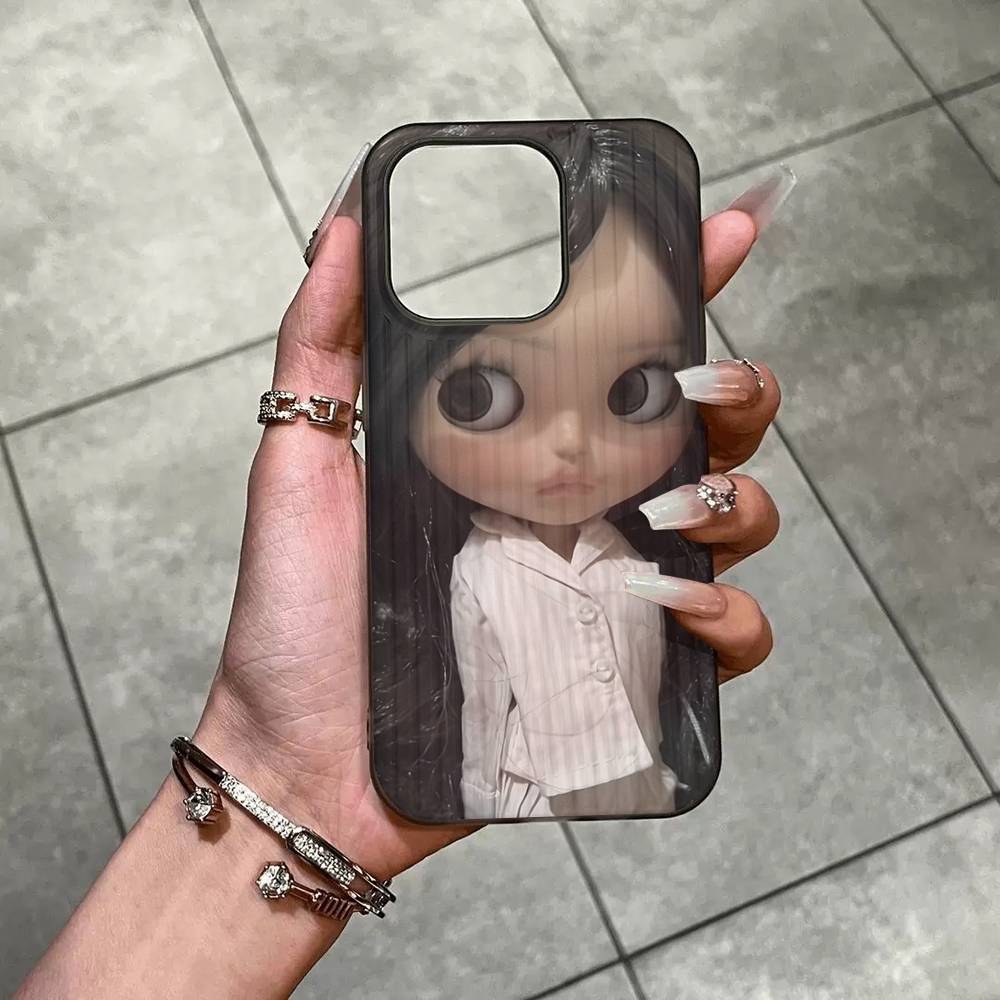 Dark Cute Girl Doll Art For IPhone 16 15 14 13 12 11 17 Pro Max Plus Wave Corrugated Phone Case Anti Drop Cover