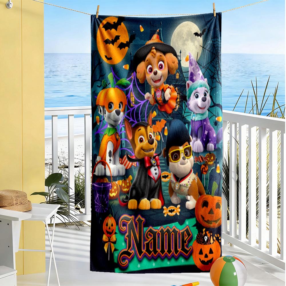 Halloween Bluebird Party Customize Text Beach Towel Quick-Dry Soft Microfiber Perfect for Traveling Yoga Camping and Swimming
