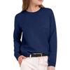 2025 Women's Solid Color Round Neck Long Sleeve Casual Pocket Pullover Sweater - Autumn/Winter European American Style