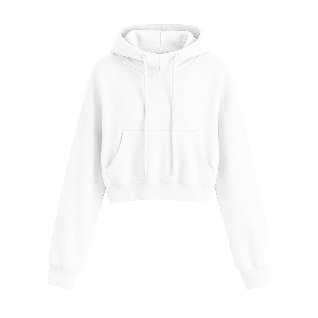 Damen Color Cropped Hoodie mit Taschen - Langarm Pullover Sweatshirt für Freizeitkleidung
