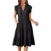 Women's V-neck, Ruffled Sleeve, Mid-length, Patchwork, Wide Skirt, Pocket Dress