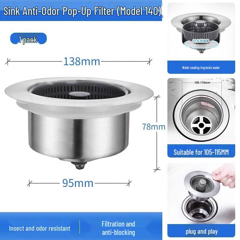 Xuan Yong Stainless Steel Kitchen Sink Pop-Up Drain Filter