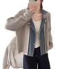 Denim Splicing Design Sense Knitted Cardigan Autumn and Winter New Loose Sweater Jacket Women