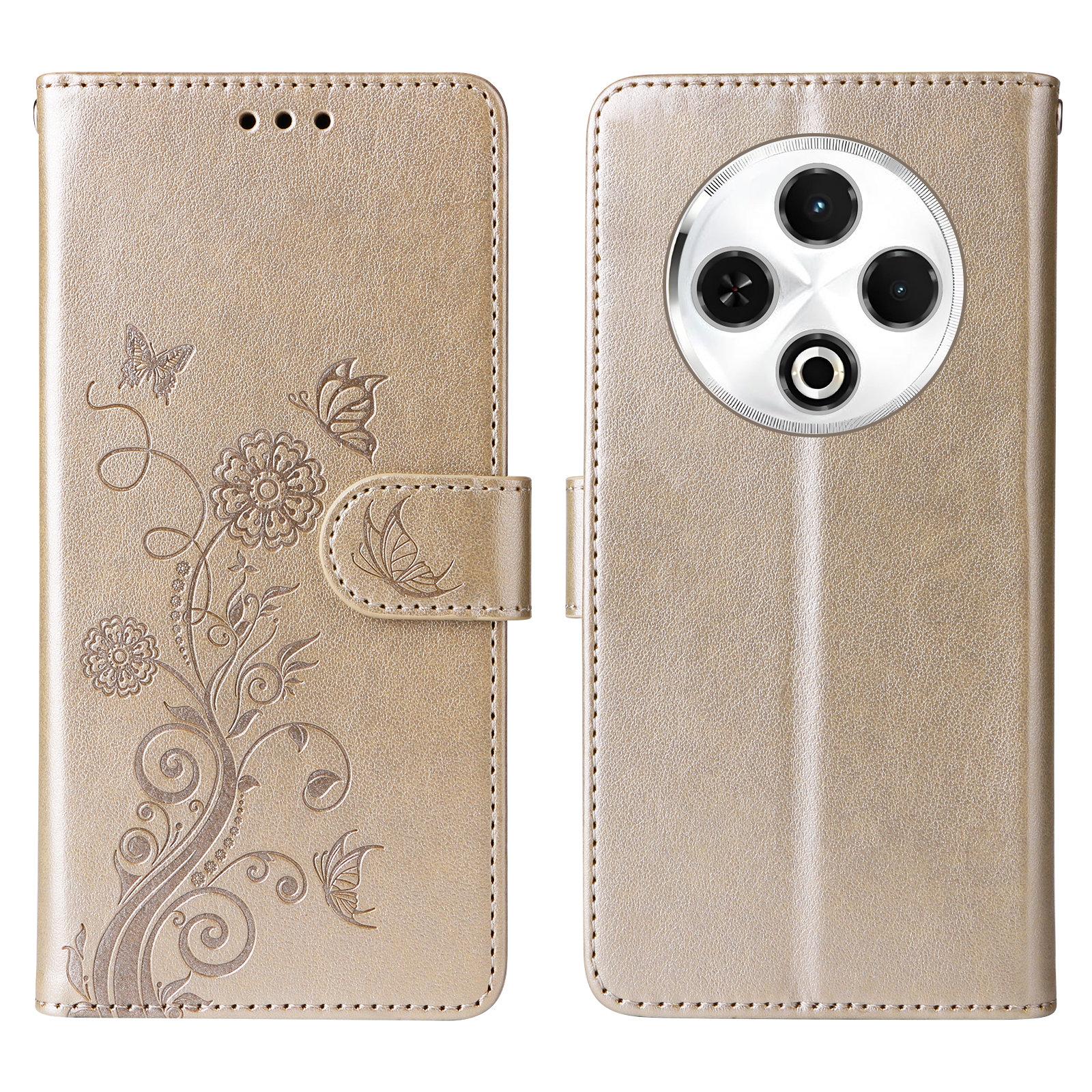 

For TECNO Spark 30 4G Leather Case Butterfly Floral Imprint Wallet Stand Cover Gold