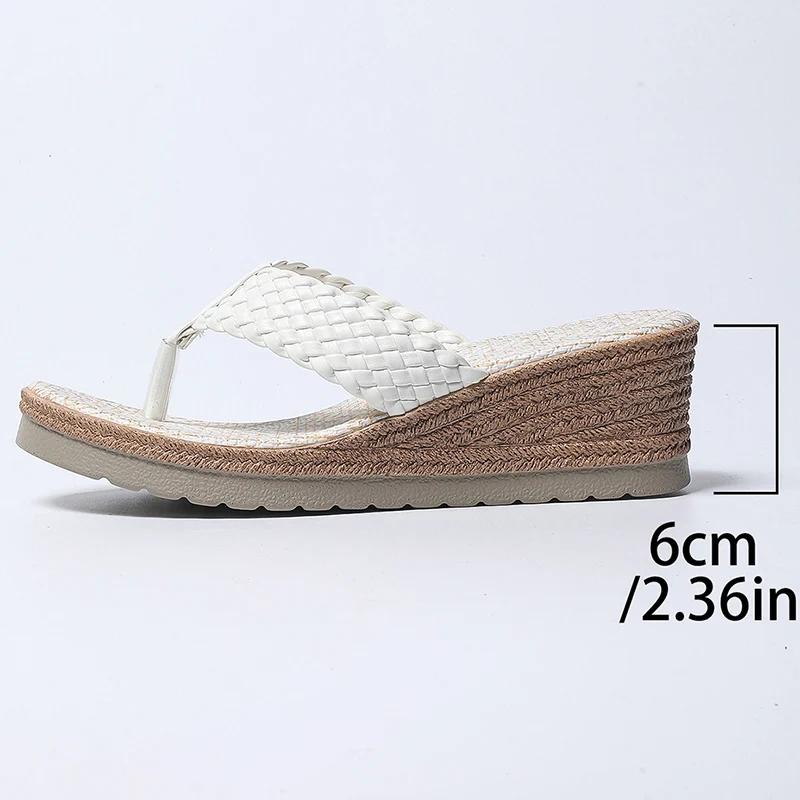 Fashion Fashion Woven Band Wedge Flip Flops for Women Summer Thick Sole Beach Slippers Woman Lightweight Comfort Clip Toe Sandals Female