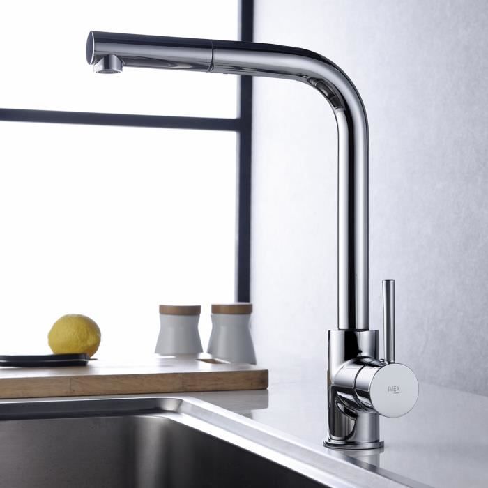 Robinet De Cuisine - IMEX - MALTA - Gris - Finition Chrome - Monocommande