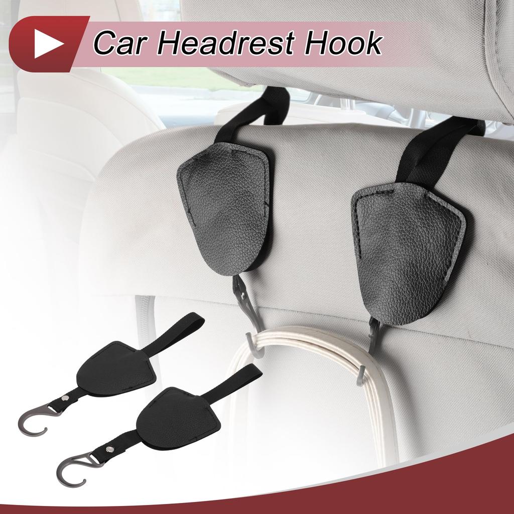 HEROFFIX Handbag Grocery Bag Set of 2 for Wallets and Sturdy Car Seat Headrest Black Faux X Bags, Hooks, Leather, 3.27" 2.99"