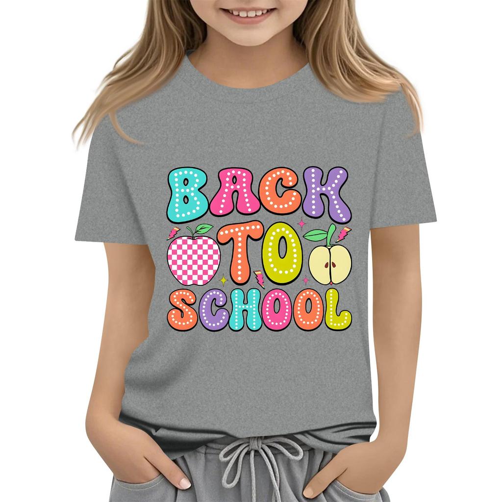 Children's Casual and Fashionable Round-Neck Printed Short-Sleeve Top for Back-to-School
