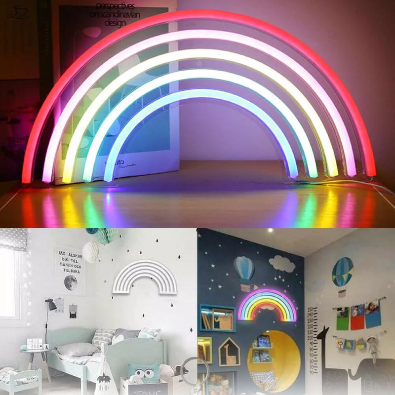 Led Colorful Rainbow Neon Sign Light Wall Hanging Night Lamp Bar Party Home