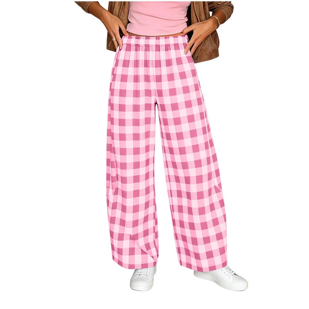Damen Lässige Karottenhose mit weitem Bein Locker geschnittene Hose mit Taschen Elastischer Bund Bequeme Alltagskleidung